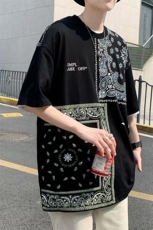 腰果花错位图腾短袖男潮流嘻哈宽松情侣短袖T恤半截袖T251-P25，男装T恤，星座512-2