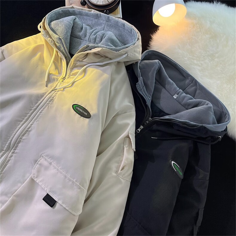 假两件连帽棉衣男士秋冬加厚情侣棉袄潮牌宽松棉服外套MY938-P99图片