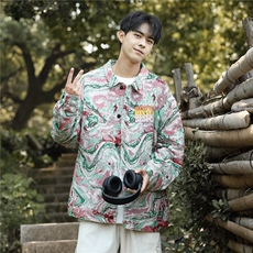 春装新款不规则虎头提花夹克外套男士休闲长袖时尚棒球服翻领褂子，男装夹克，星座1013