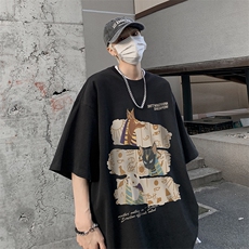 男装短袖t恤夏季落肩袖宽松动物印花五分袖体恤XZ514-2-2401-P28，男装T恤，星座514-2(原B239)