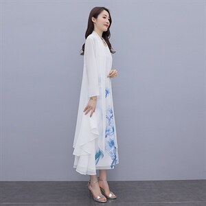 广东十三行连衣裙女大码胖mm显瘦春夏中年妈妈雪纺印花裙，女装连衣裙，秀美人生