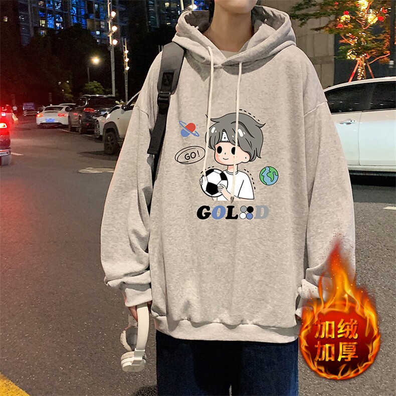WY2207-P35 加绒款-P40 纯棉连帽卫衣男大码运动帽衫宽松薄外套男图片