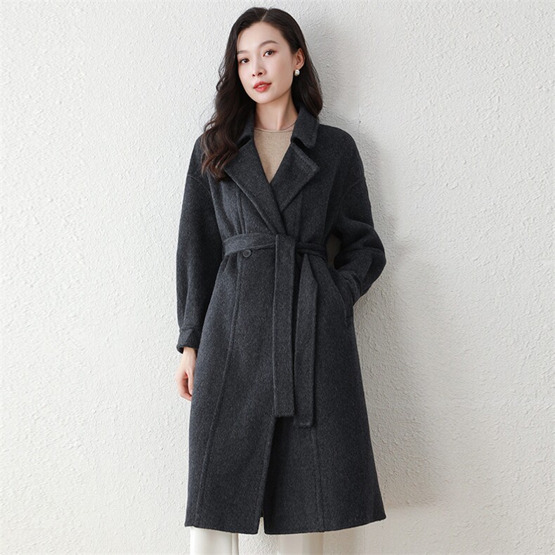 秋冬新款韩版高端时尚双排扣翻领双面羊毛大衣女修身显瘦气质外套,女装双面呢大衣,阿舍尔精品
