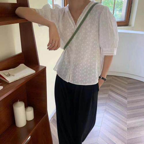 韩系ｖ领蕾丝小衫，女装，素宇 SUYU