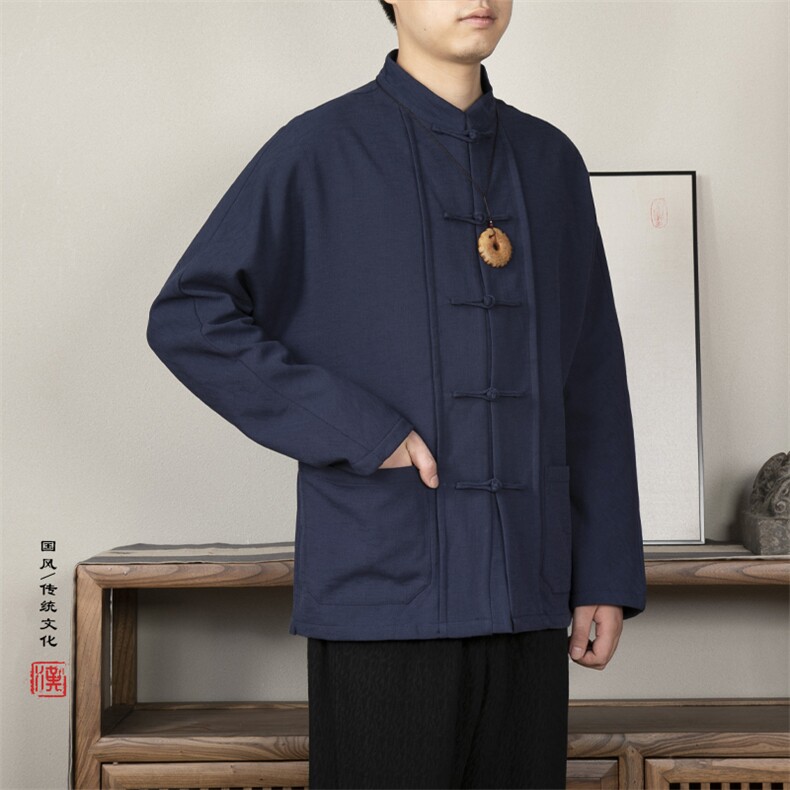 风男装棉麻男士加绒加厚新中式唐装衬衫C299P105图片