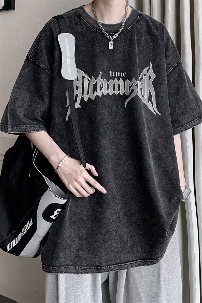 抖音供货、10万现货印花款230克水洗棉短袖T恤D223A-ST2348-P35,男装T恤,电商019-1