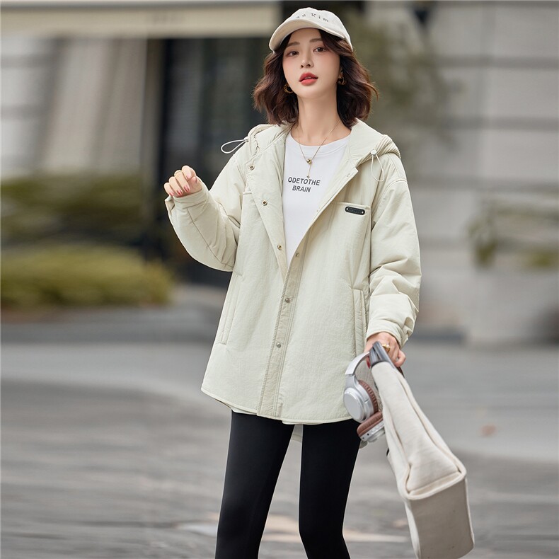 时尚休闲连帽加棉加厚外套女2025秋冬新款宽松百搭保暖轻薄款棉服,女装棉衣/棉服,贝蕾酷儿