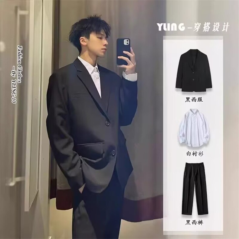 男士西服套装商务职业结婚礼服西装工装正装加肥加大宽松大码套装,男装西服套装,星座601-1