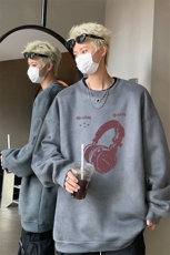 秋装2026新款港风圆领宽松长袖男装卫衣秋季麂皮绒外套S346-P48，女装短外套，电商A233-1