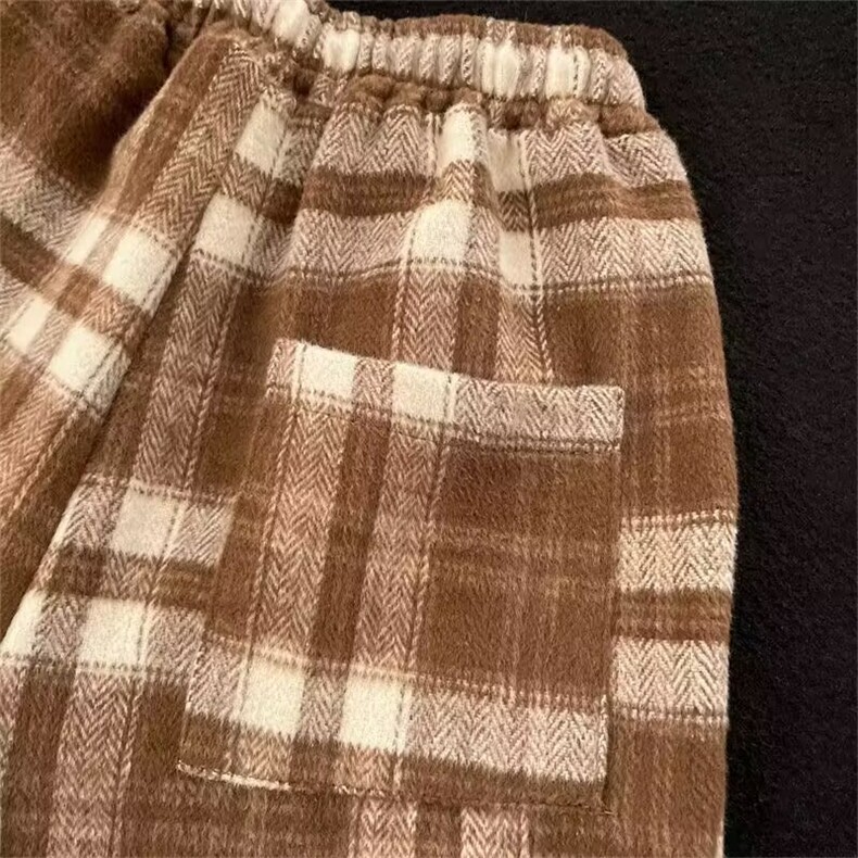 美式复古毛呢格子裤男女装春秋季ins垂坠感宽松阔腿裤A922/P40,男装休闲裤,星座506B