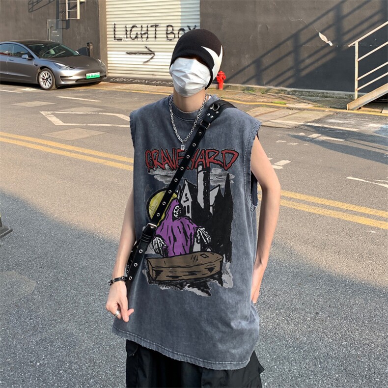 美式创意印花水洗做旧夏无袖t背心/马甲/坎肩XZ514-2-1307-P35，男装背心/马甲，星座514-2(原B239)