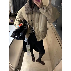 网图高品质毛毛领休闲廓形系扣外套工装棉服翻领棉衣G1173特P95，男装棉衣，电商A339