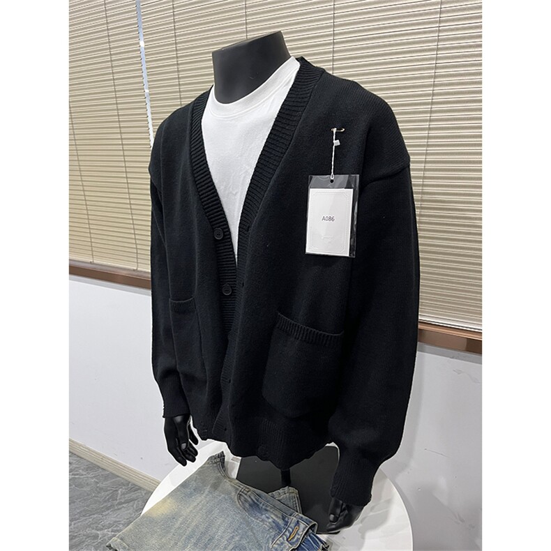 现货复古开衫毛衣男慵懒风破洞针织衫外套A086-MY2632P65,男装针织衫/毛衣,电商基地A086