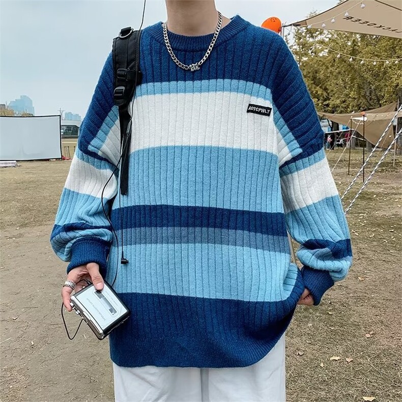 2022港风文艺撞色毛衣男春秋宽松潮流针织衫复古百搭上衣,男装针织衫/毛衣,星座716-4