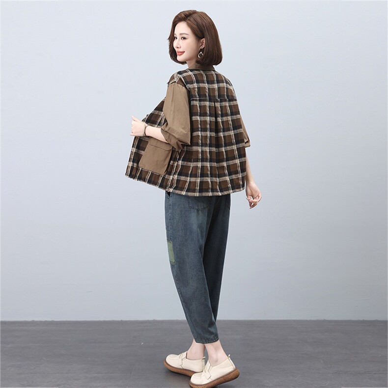 时尚格子拼接宽松休闲套装女秋冬季新款韩版显瘦长袖两件套裙子,女装套装/套裙,叶笙衣