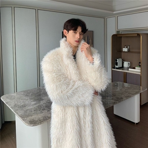 WT156-P180 抗寒保暖特厚长款毛绒外套男大廓形狐狸毛大衣 网图图片