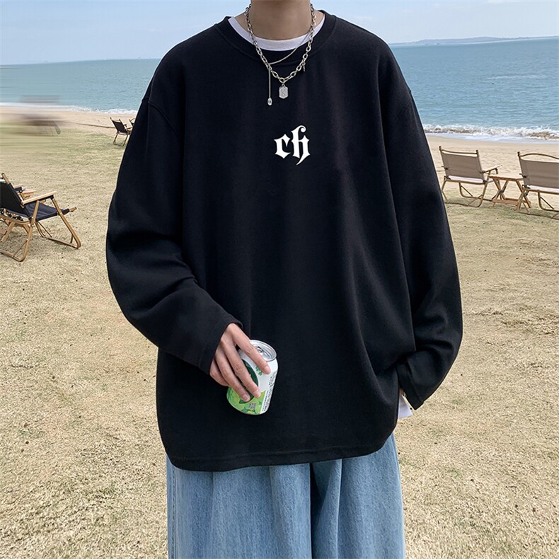 抖音供货、秋季现货舒适棉宽松重磅长袖T恤D223A-CT2323-特P28,男装T恤,电商019-1