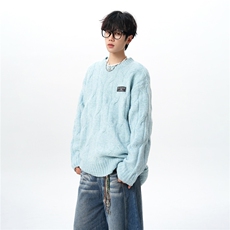 8XL-M圆领毛衣男秋冬慵懒风宽松情侣装麻花针织羊毛衫MY19004P68，男装针织衫/毛衣，电商B312