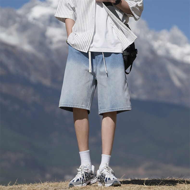 复古渐变牛仔薄款宽松休闲百搭学生五分裤XZ225-3-DK013-P40控50，男装牛仔裤，星座225-3