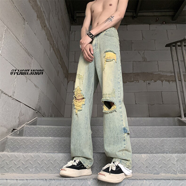 B221美式ins高街暗黑系小众拉链直筒牛仔裤LK23073-P65控88,男装牛仔裤,电商B221