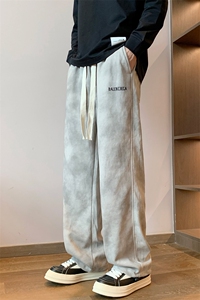脏脏裤重磅水洗扎染做旧直筒垂感阔腿休闲运动卫裤男801P55K78图片