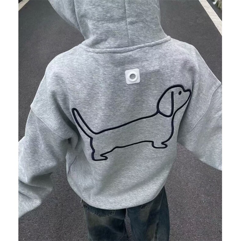 简约美式高街潮牌连帽卫衣女秋冬季重磅狗刺绣oversize小众外套，女装短外套，星座506A