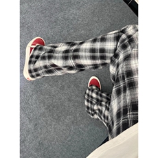 黑白格子裤男款秋季穿搭慵懒格纹阔腿裤子休闲微喇直筒裤，男装休闲裤，四季星座505