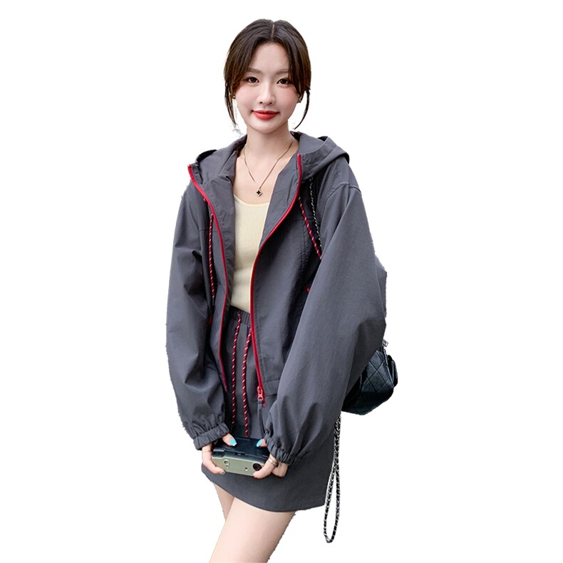 韩版时尚休闲连帽外套套装女2025春秋季新款显瘦运动半身裙两件套,女装套装/套裙,韩蜜菓