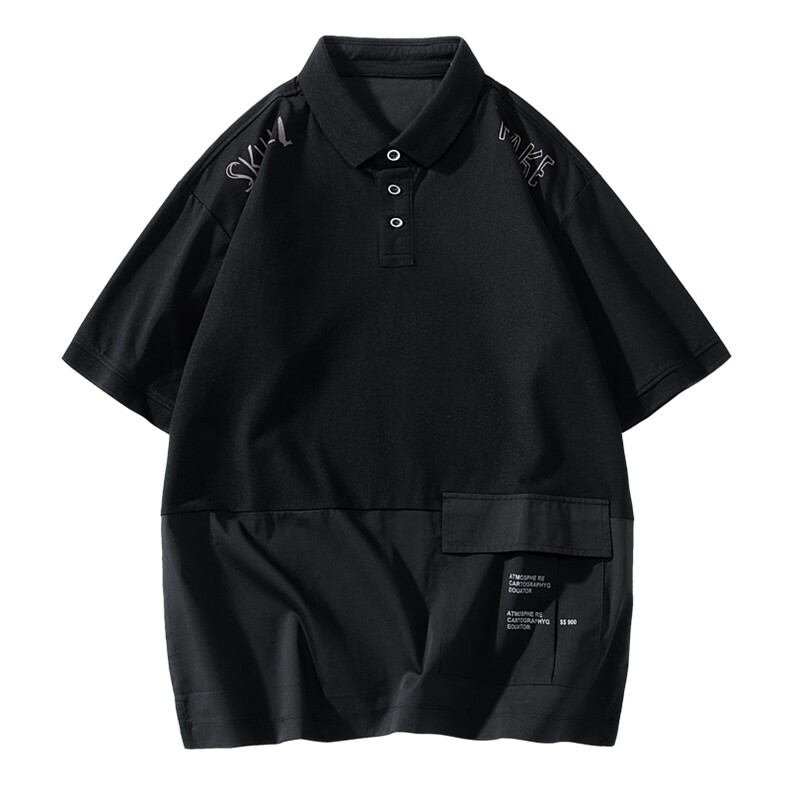 新款主推日系宽松拼接翻领短袖T恤时尚百搭冰丝POLO衫男P217P50,男装T恤,电商B226