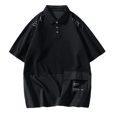 新款主推日系宽松拼接翻领短袖T恤时尚百搭冰丝POLO衫男P217P50，男装T恤，电商B226