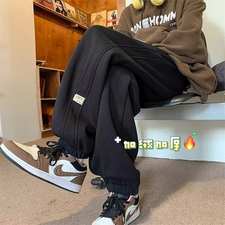 男加绒冬季新款潮牌宽松束脚运动卫裤男款加厚休闲长裤MK462P37,男装休闲裤,星座1013-5