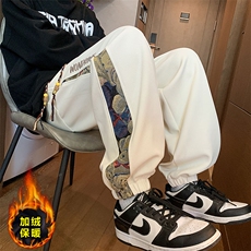 小熊刺绣拼接束脚长裤卫裤加绒加厚KJ8573-特P35/常规K8460-特P30，男装休闲裤，电商A007