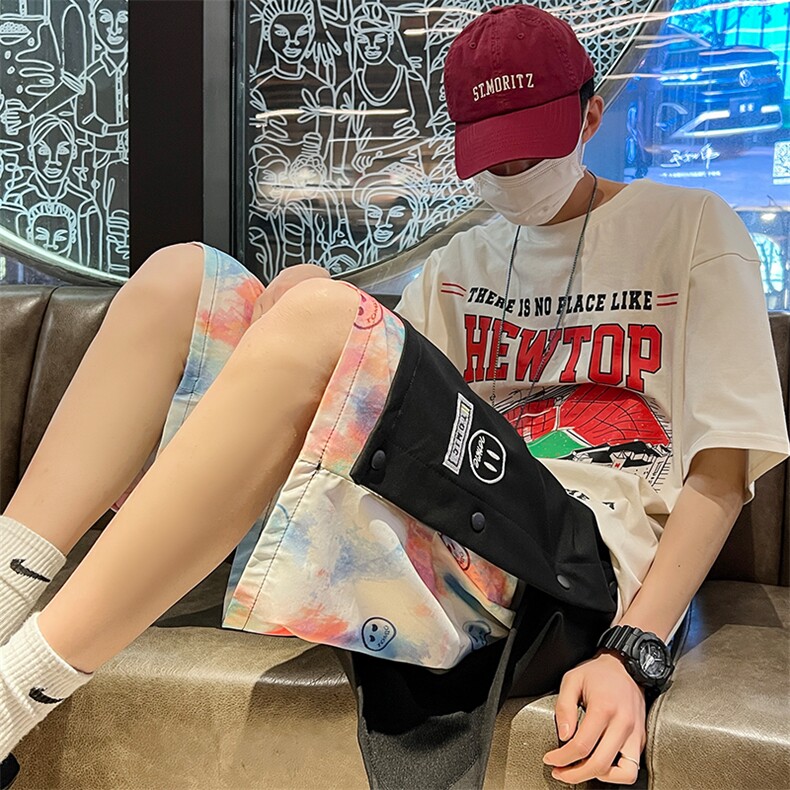 夏季新款港风大码腰果花排扣刺绣笑脸假两件短裤M-5XL-DK888-P45,男装牛仔裤,星座417-1（原电商B245）