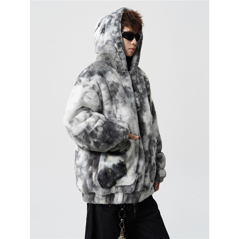 羊羔毛棉衣潮扎染情侣大码M-5XL毛绒外套男MY78198P138控198，男装棉衣，星座227-7