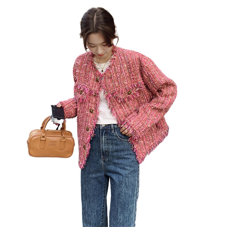 时尚小香风外套女中长款优雅显瘦羊毛短外套,女装短外套,秋水欣儿