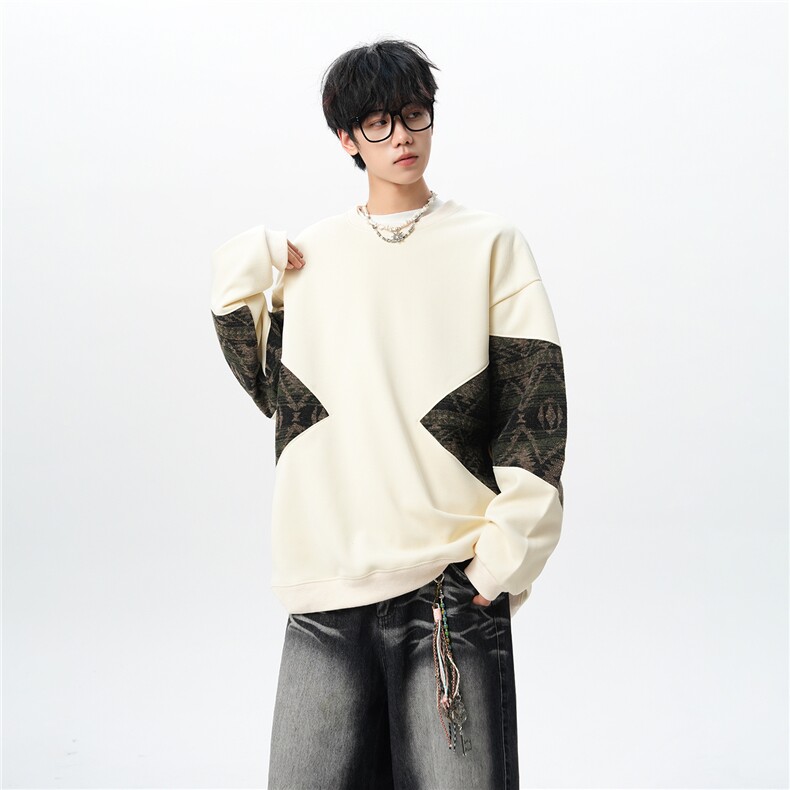 8XL-M春秋季圆领拼接撞色民族风卫衣男新款潮牌上衣服WY005P58,男装民族服装,电商B312
