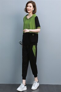 时尚运动套装女2025年夏季新款女装韩版宽松休闲八分阔腿裤两件套图片