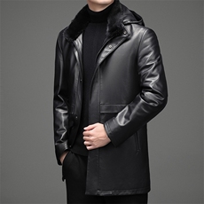 DLSN9807男士2023秋冬皮草绵羊皮皮衣男连帽皮克服风衣P1560，男装皮衣，电商B360