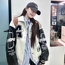 美式复古棒球服外套女春季新款翻领刺绣高街立领夹克宽松潮牌上衣，女装短外套，星座506A