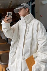 冬季菱格棉衣男小众宽松设计感休闲立领情侣棉服外套MY1133-p88，男装棉衣，星座1008-1