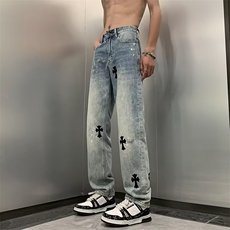 欧美高街十字架牛仔裤男美式嘻哈vibe风街头直筒喇叭裤Z2217P48，男装牛仔裤，星座1116-2