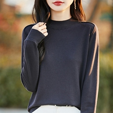 精纺细毛半高领针织打底衫女2025春秋新款显瘦洋气薄款内搭毛衣，女装羊毛衫，片语羊绒