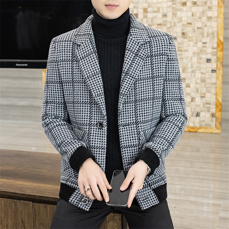 秋冬新款西装领加厚毛呢大衣短款休闲百搭夹克外套男A38P155控238,男装毛呢大衣,电商B226