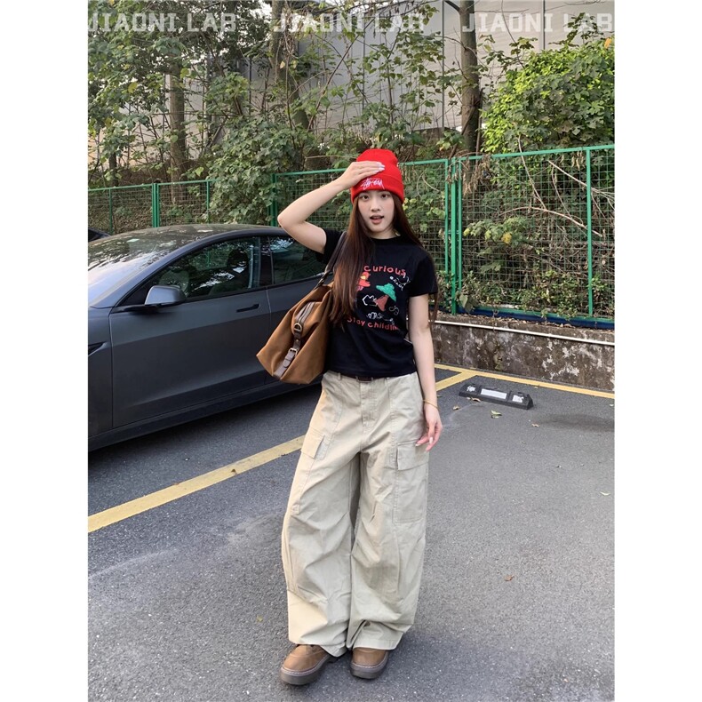 美式街头多口袋工装裤男女街舞复古宽松阔腿弯刀休闲裤MK1321P58,男装工装外套,星座1013-5