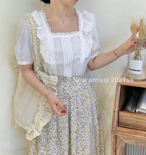 【现货】方领小花边韩系小衫甜美气质做工精细,女装,Here Bella(1F)