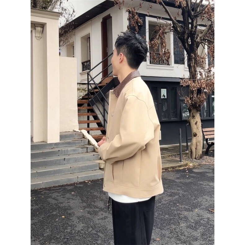 编织皮翻领外套底特律夹克工装棒球服JK306特P71,男装夹克,星座908-1