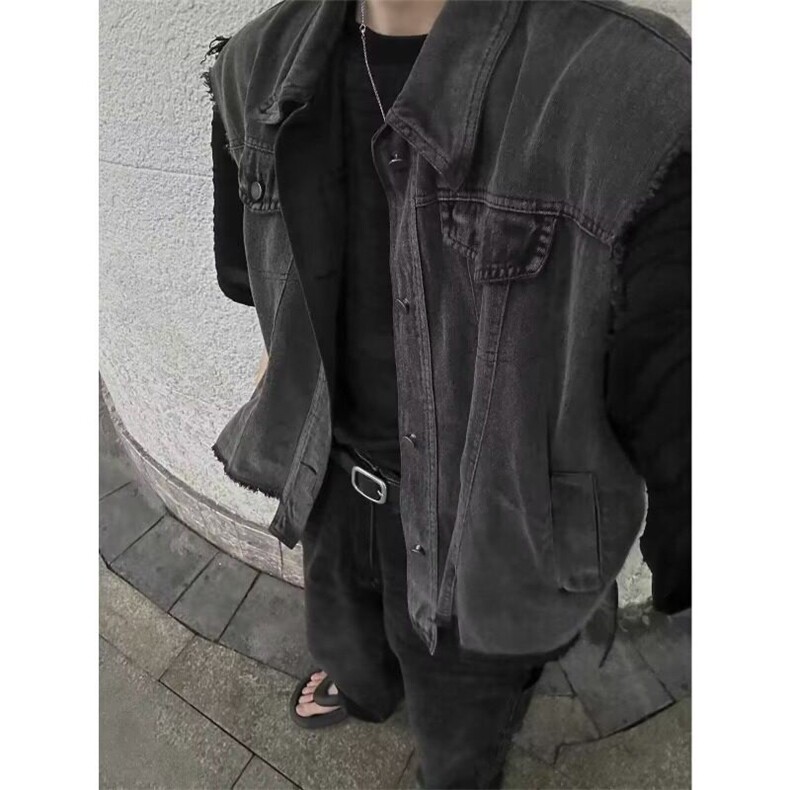 烟灰色牛仔背心马甲外套男女款秋季日系简约宽松工装复古马夹坎肩，男装背心/马甲，星座506A