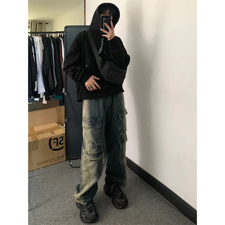 B221 美式ins高街重工艺宽松做旧工装牛仔裤子 LK23143-P80 控108图片