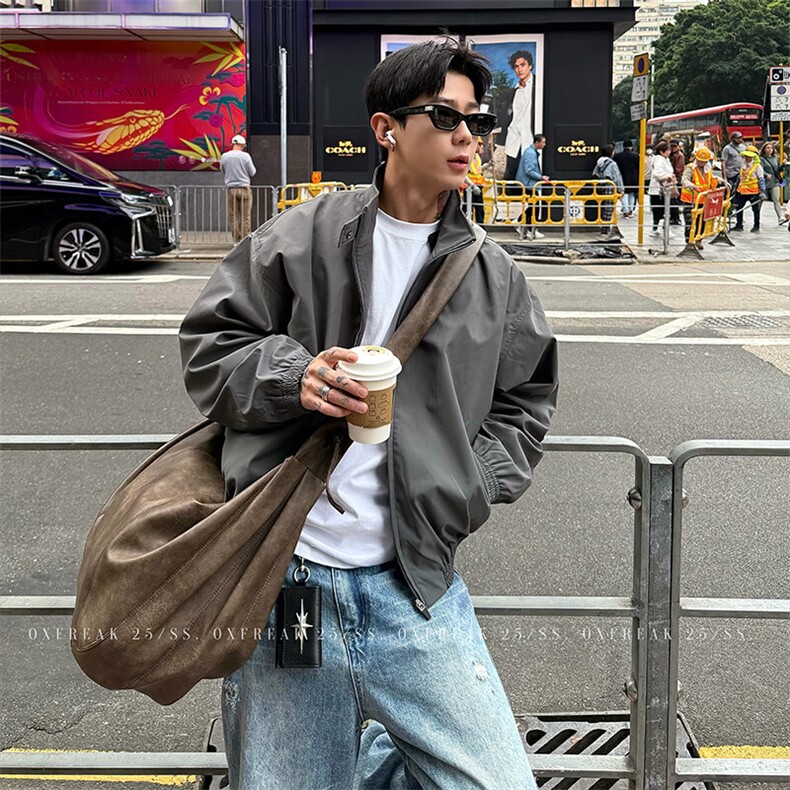 立领冲锋衣外套男春季防风工装夹克2025美式潮牌廓形宽松风衣,男装夹克,星座506A