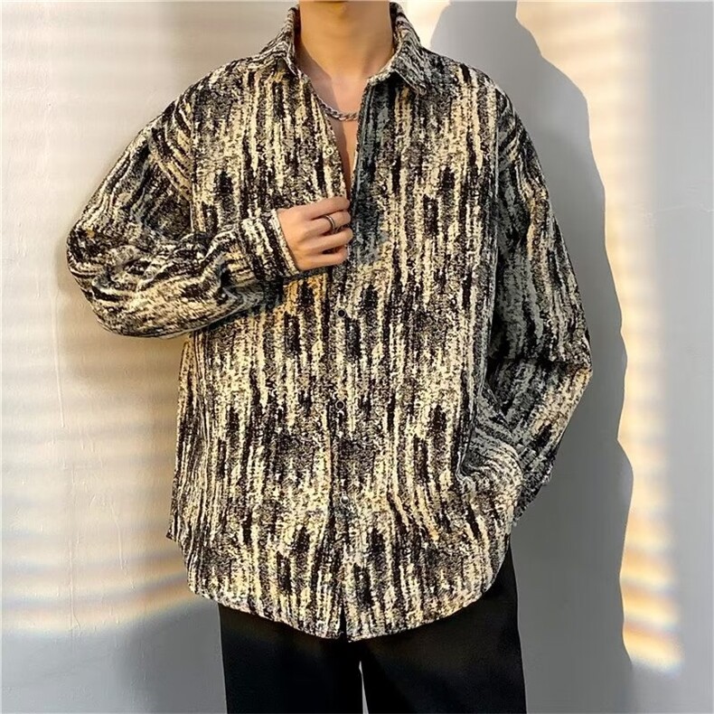 春秋季长袖衬衫男个性设计款日系条纹印花休闲衬衣外套潮TT02/P55,男装衬衫,星座506